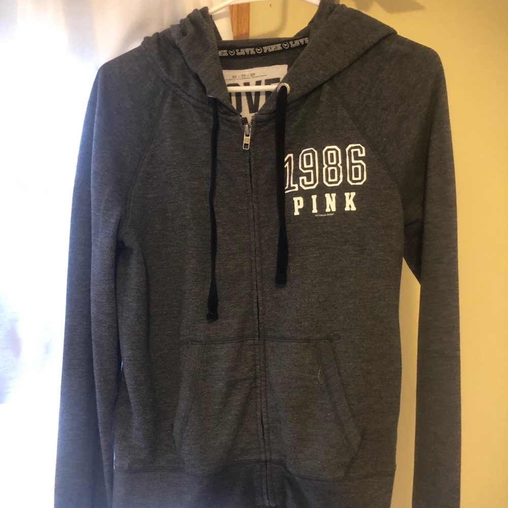 Heather grey VS Pink zip up hoodie sweatshirt